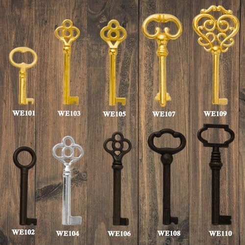 10 Pack Antique Style Skeleton Replacement Keys for Cabinet Furniture Locks