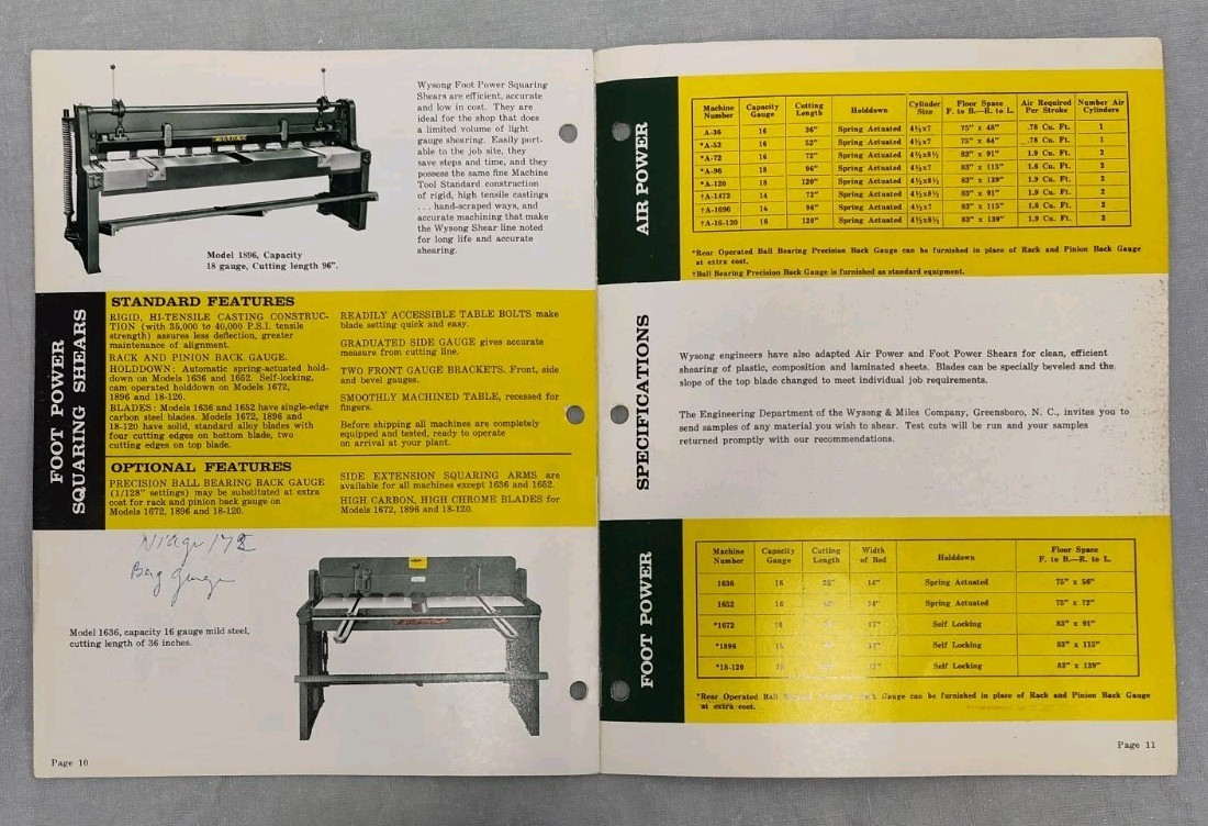 Wysong & Miles Catalog Squaring Shears Industrial Machine Metal Working Brochure
