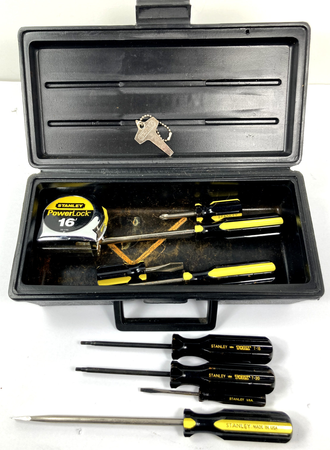 Box of Stanley Screwdrivers & 16′ PowerLock Tape Measure