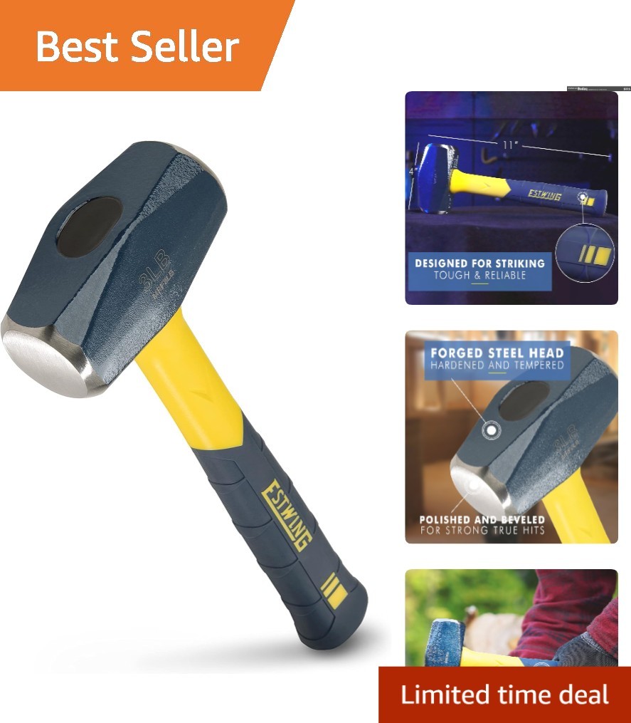 Heavy-Duty 3-Pound Drilling Hammer with Forged Steel Head—Precision Tool
