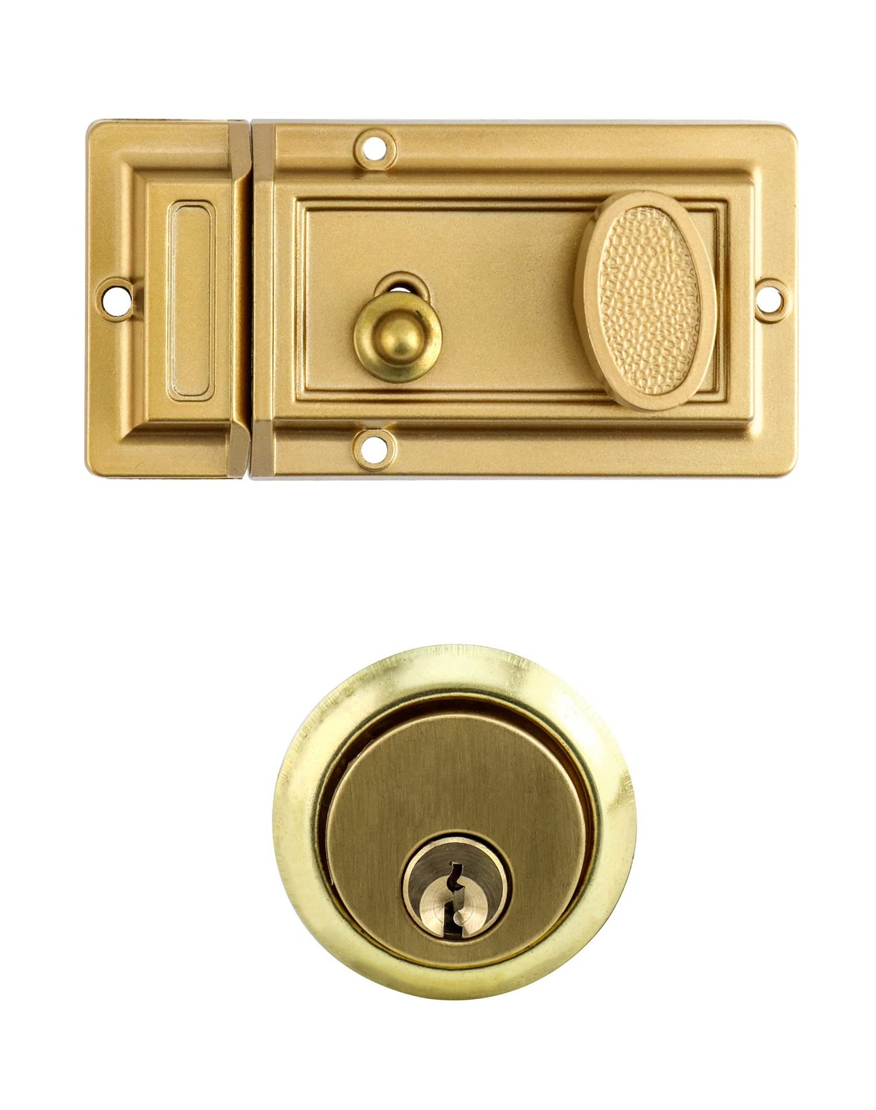 QWORK Night Latch Deadbolt Rim Lock with Key, 2Pack Gold Finish Antique