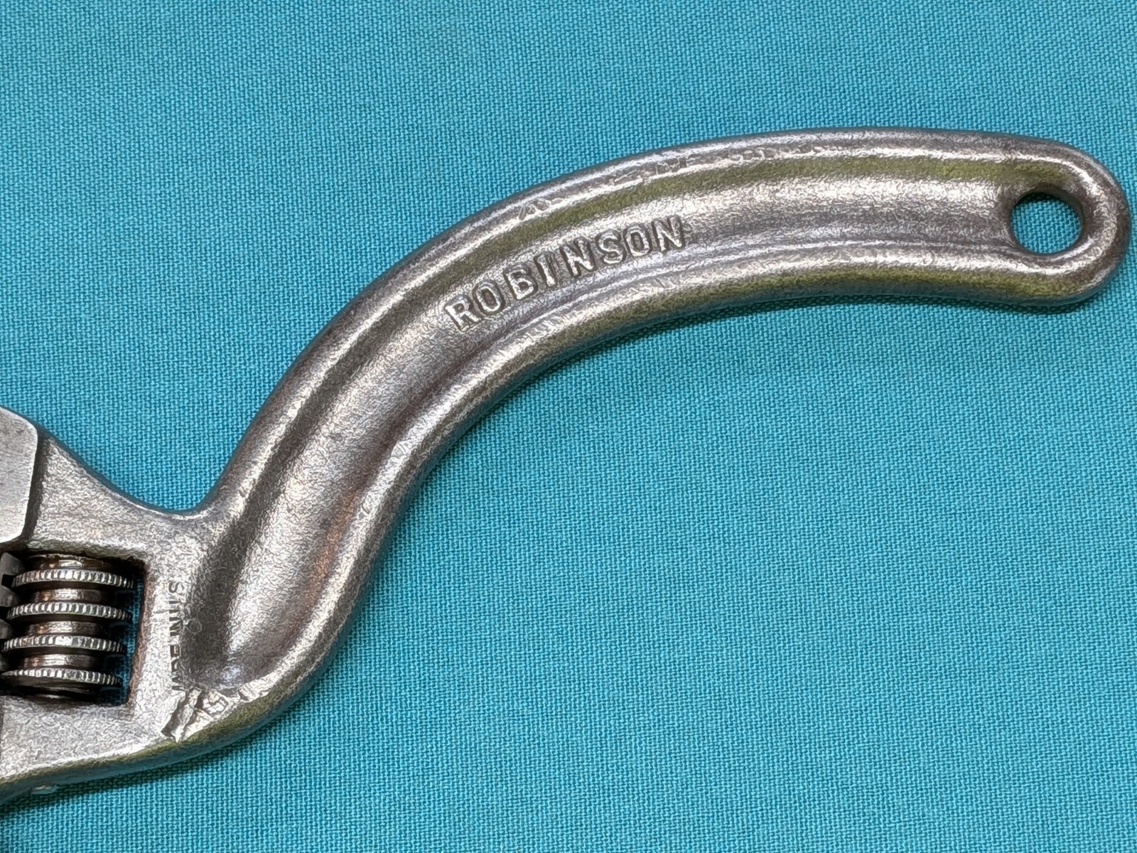 Antique J.D. Robinson Tool Works 8″ S-Curved Adjustable Wrench ca. 1907-22 USA