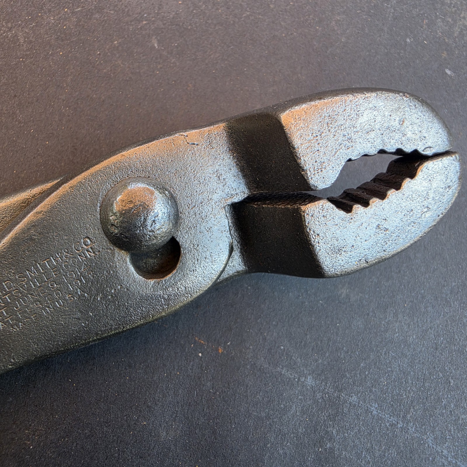 H.D. SMITH 7” Slip Joint Pliers, Offset Jaw Patent 6/9/1914 Plantsville, CONN