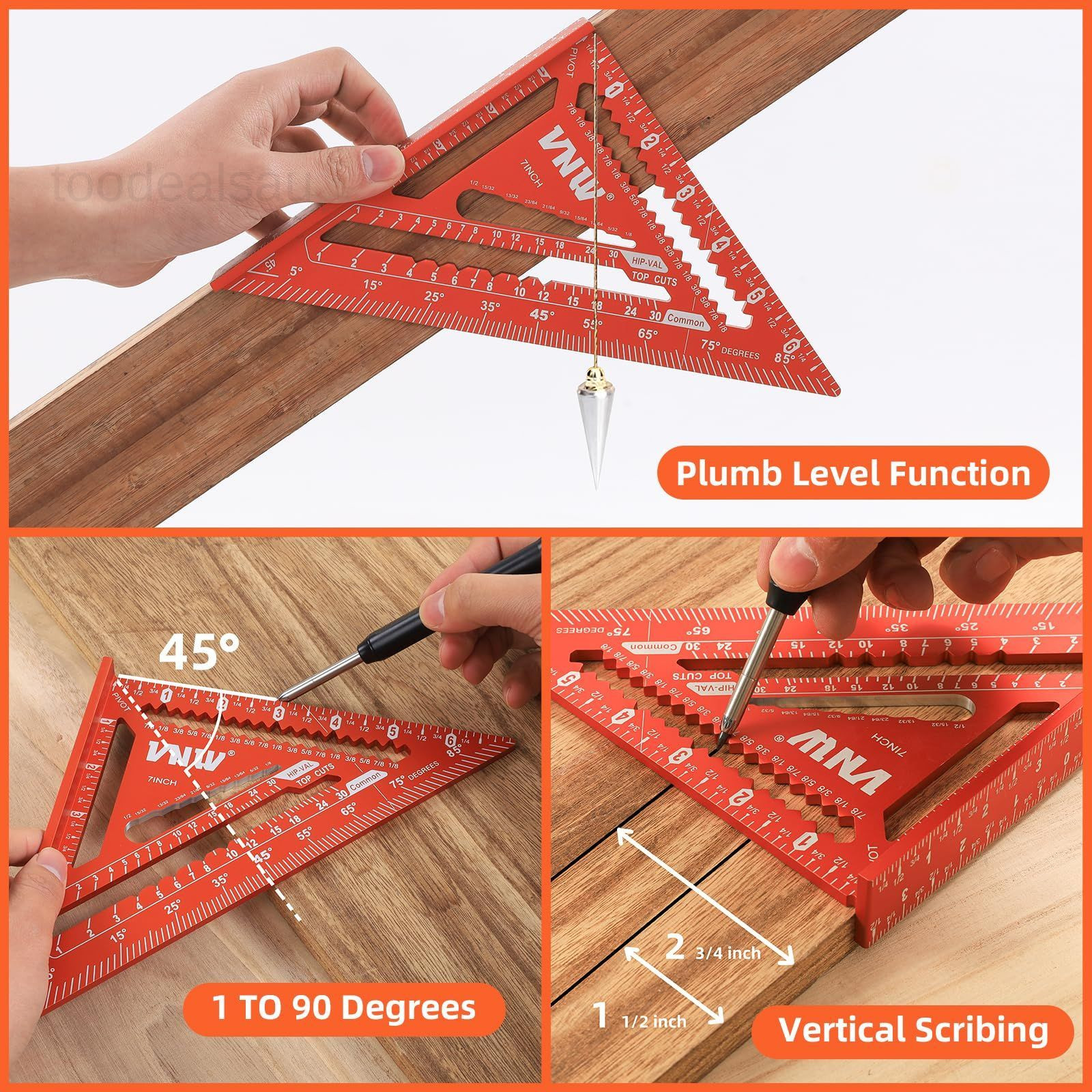 12inch Zinc Alloy Combination Square and 7inch Aluminum Rafter Red