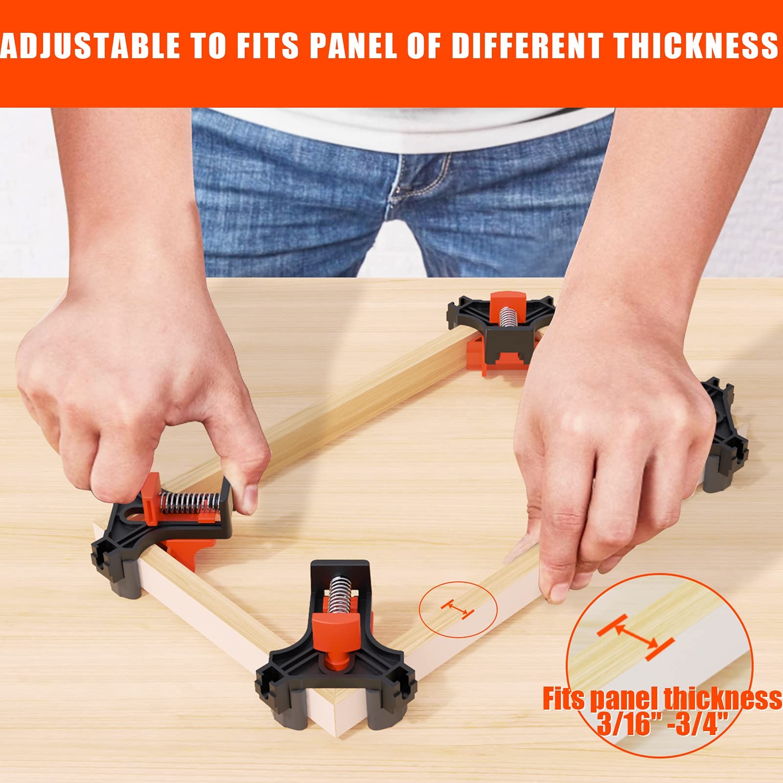 WETOLS Corner Clamp for Woodworking, 90 Degree Right Angle Clamp, Wood Orange