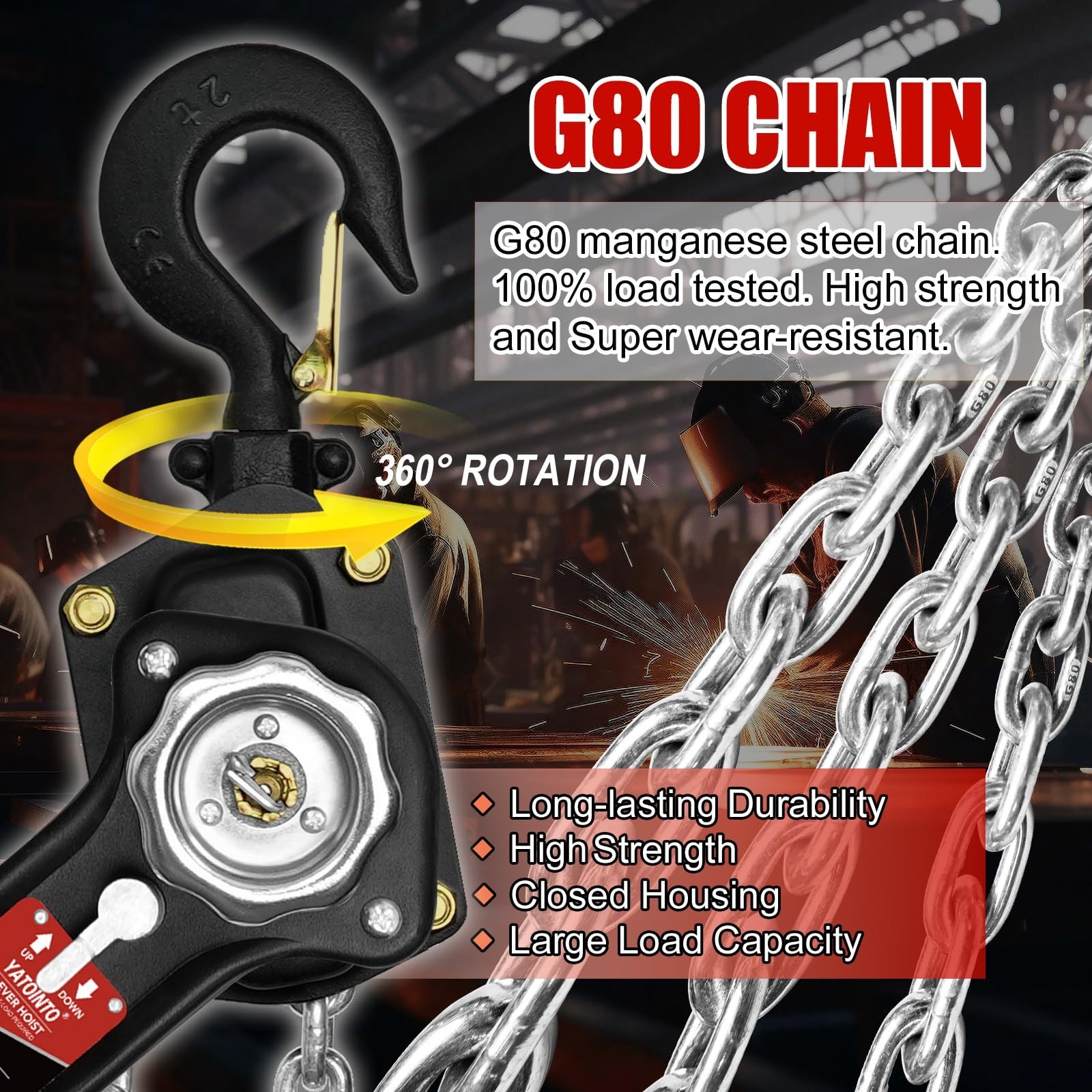 Manual Lever Hoist, 1.5 Ton (3300lbs) Capacity 10Ft Come Along, G80 Steel Cha…