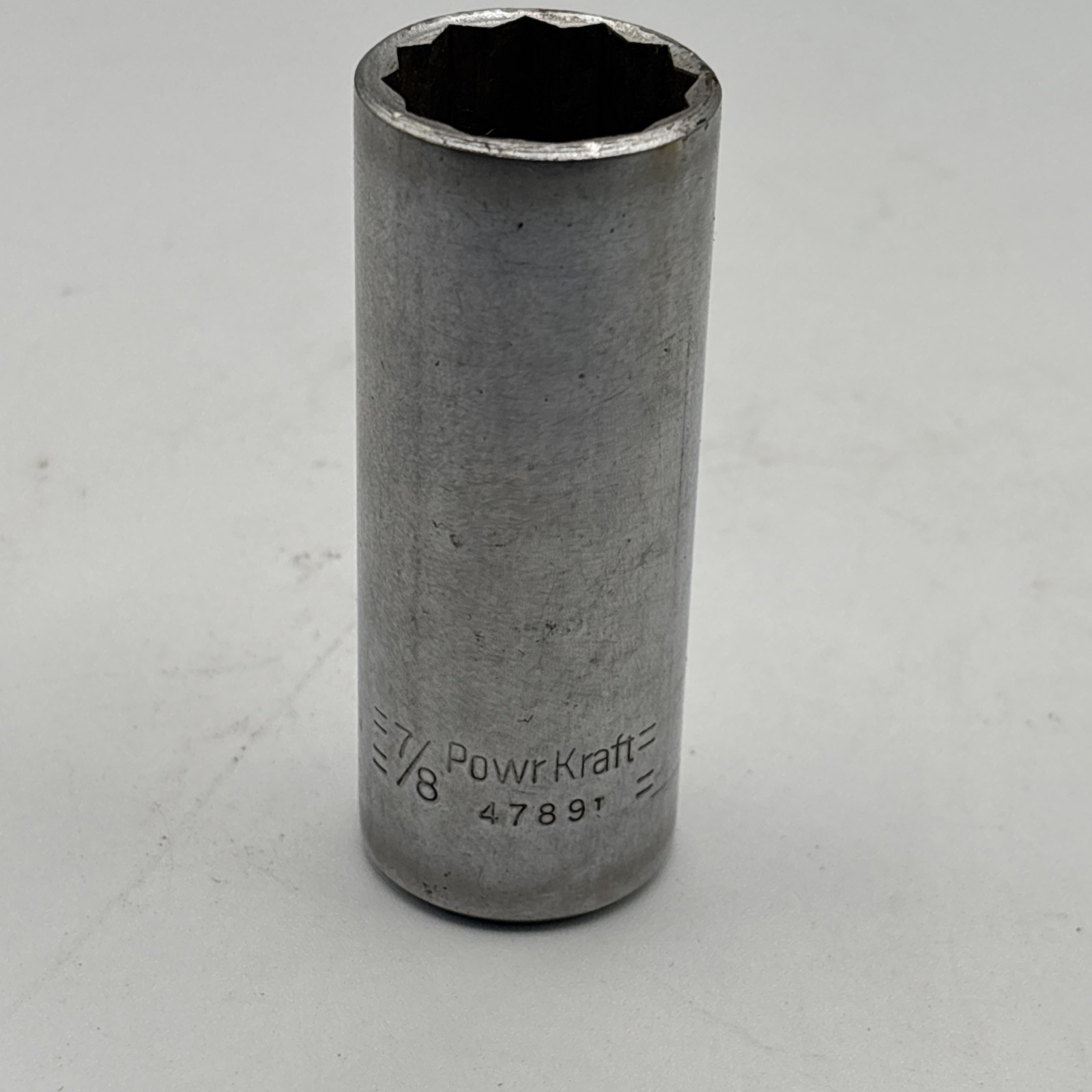 Vintage Powr-Kraft 4789T 7/8″ Chrome Deep Socket 12 Pt 1/2″ Drive, Made in USA