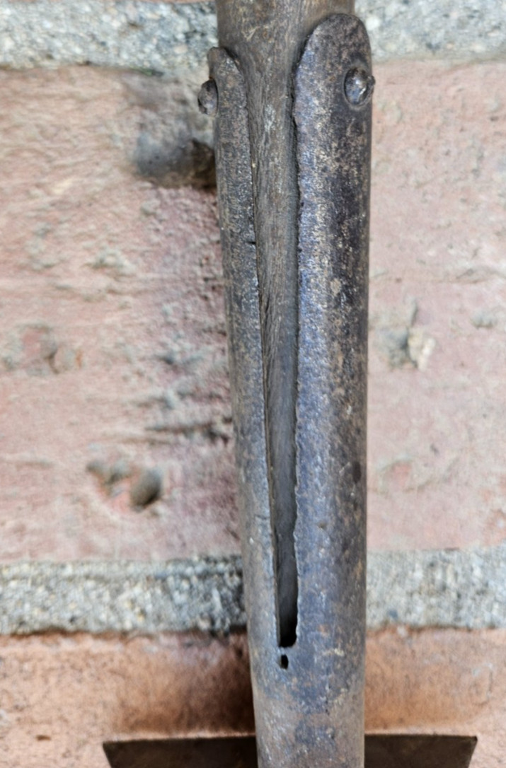 Antique 18.5″ Long Triangular Metal Head Scraper Tooled Wooden Handle Vintage