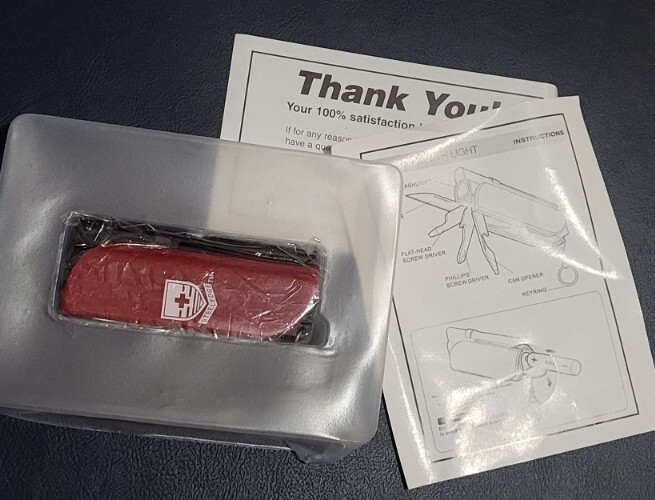 Pocket Knife Steel Edge Multiuse Tool Flashlight Screwdriver Can Opener NOS