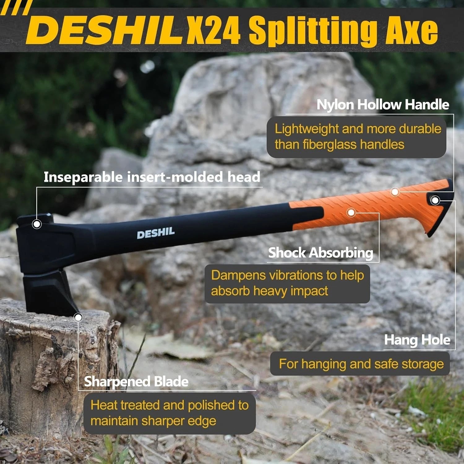 Versatile 24” X17 Camping Axe with Protective Sheath – Ideal for Wood Splitting