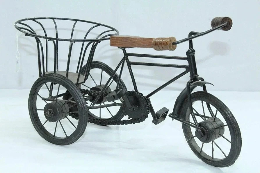 Steel Cycle Bicycle Artistic Home Decorative Item with Basket Painted Black Gift