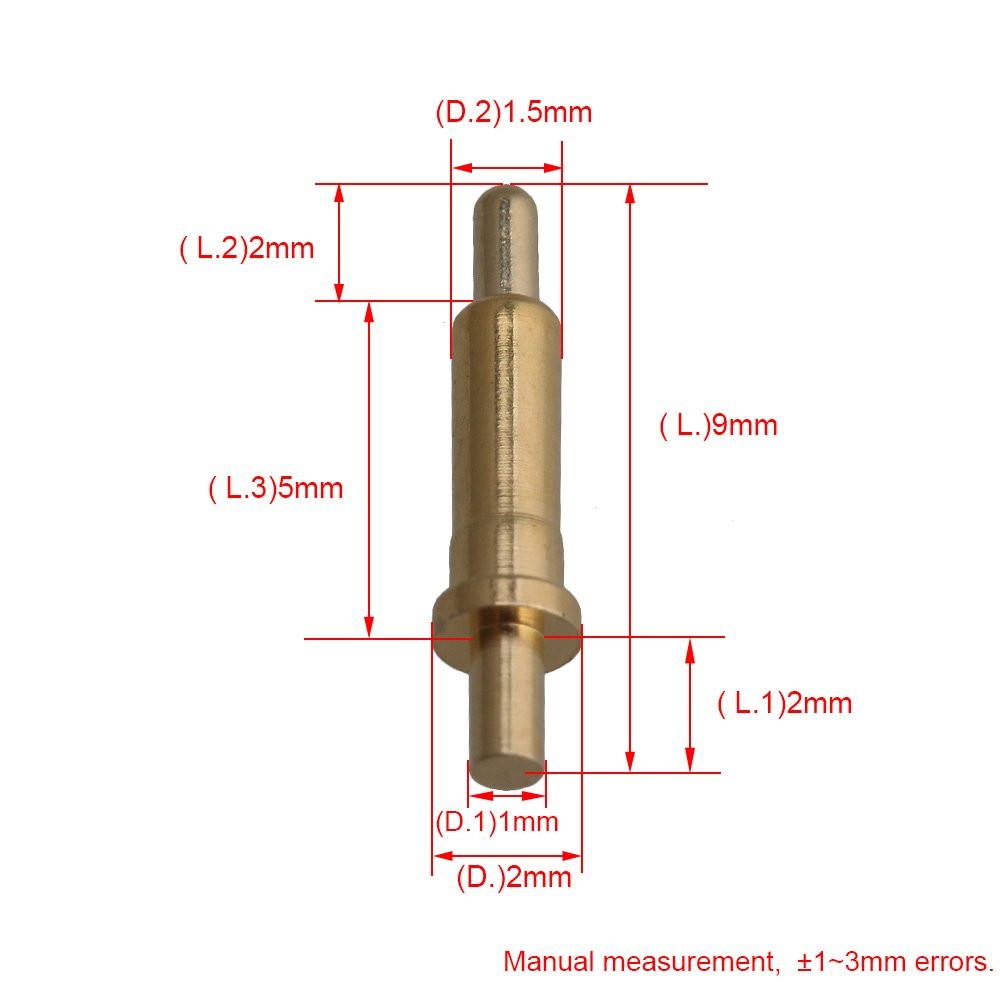 100-Piece Gold Plated Spring Loaded Probe Thimble Pogo Pin 2mm Diameter