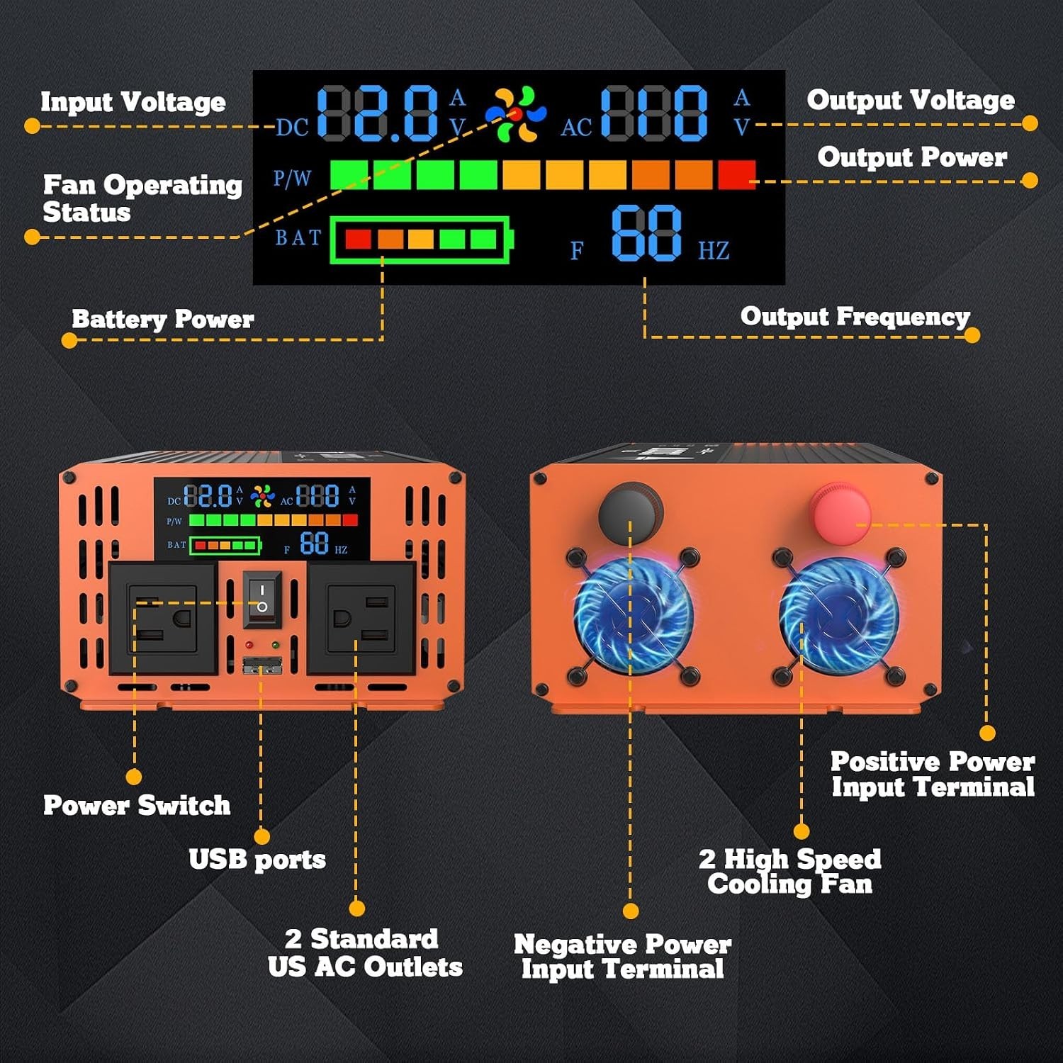 3000 Watt Power Inverter, Car/Home 12V DC to 110V/120V AC Car Converter | 200ft