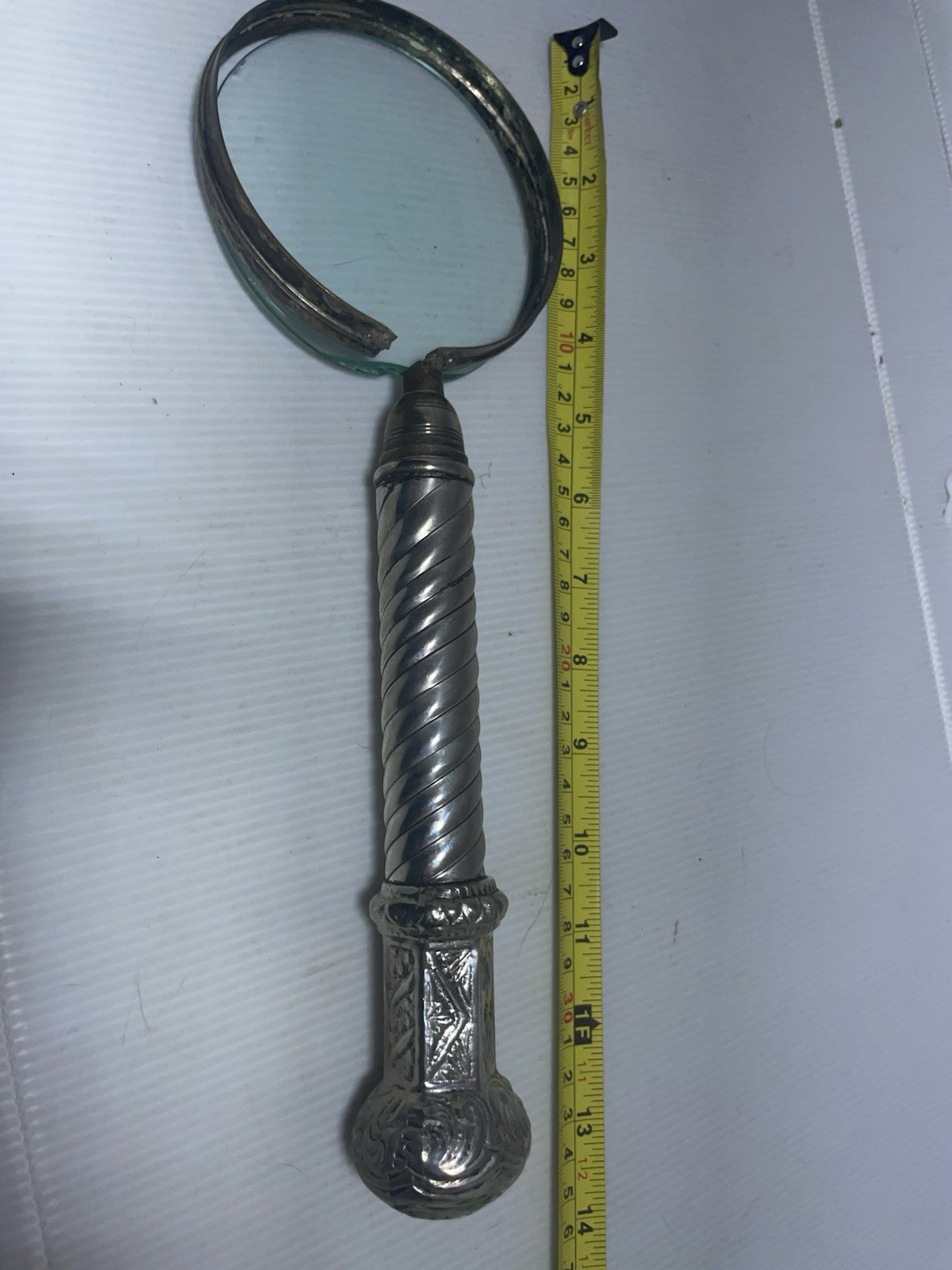 Vintage Magnifying Glass antique silver-plated 14 inches Broken Clasp