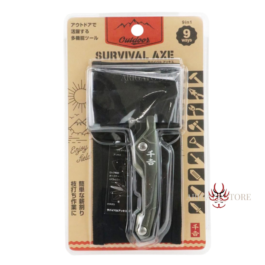 SENKICHI Survival Axe 9-in-1 Multi Tool Hammer Knife Saw Camping Outdoor Japan