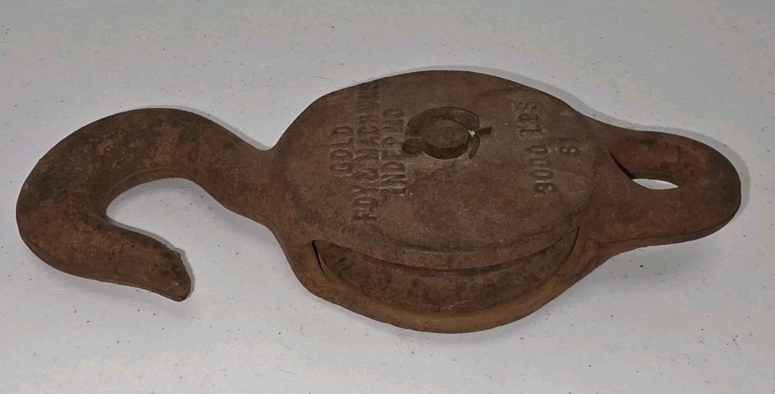 Vtg Gold Fdy & Mach Wks Independence MO 3000 LBS Cast Iron Snatch Block Pulley