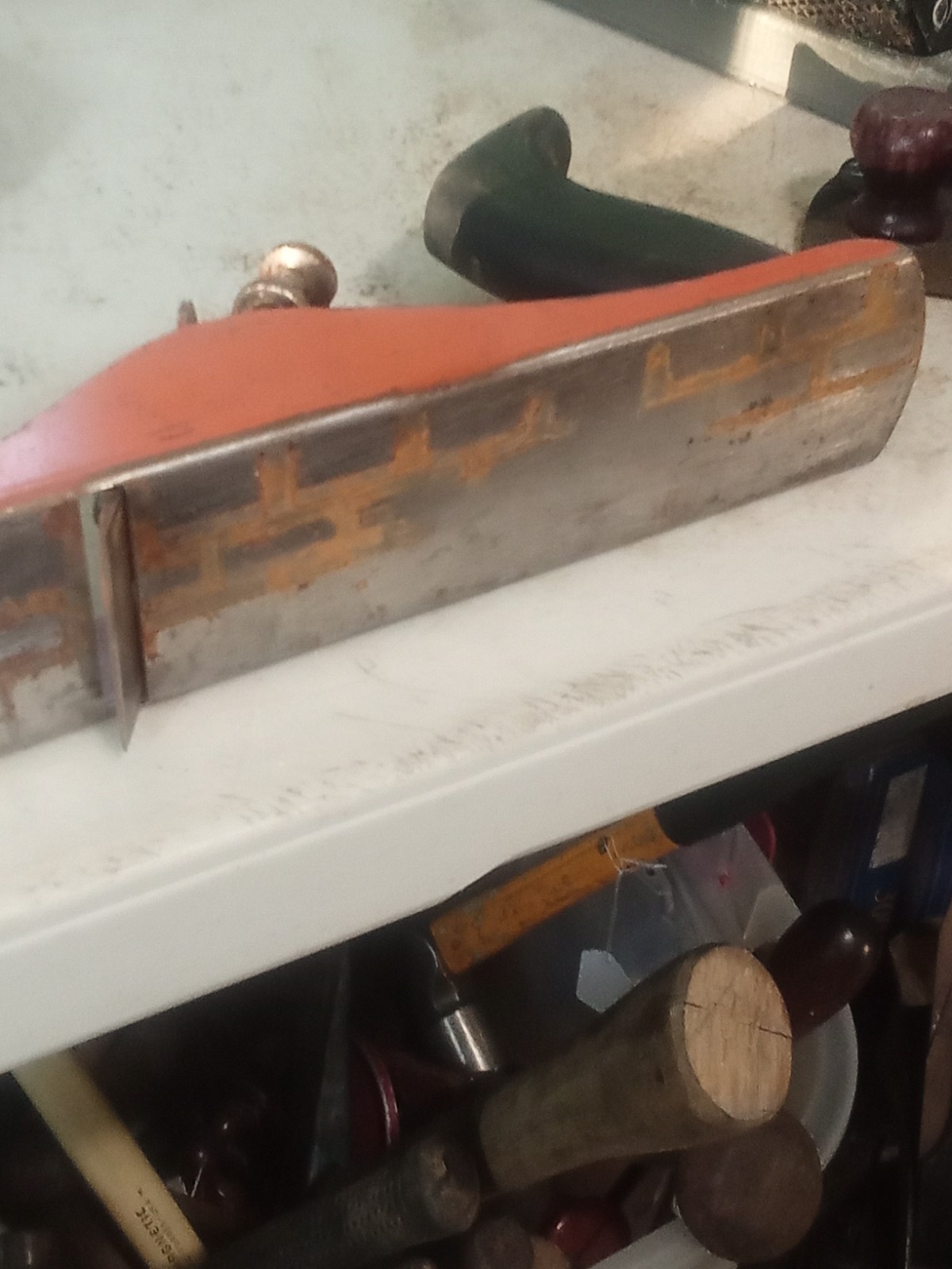 Vintage Carpemter’s Hand Wood Plane – Orange base – Wood Handles – 9″ Long