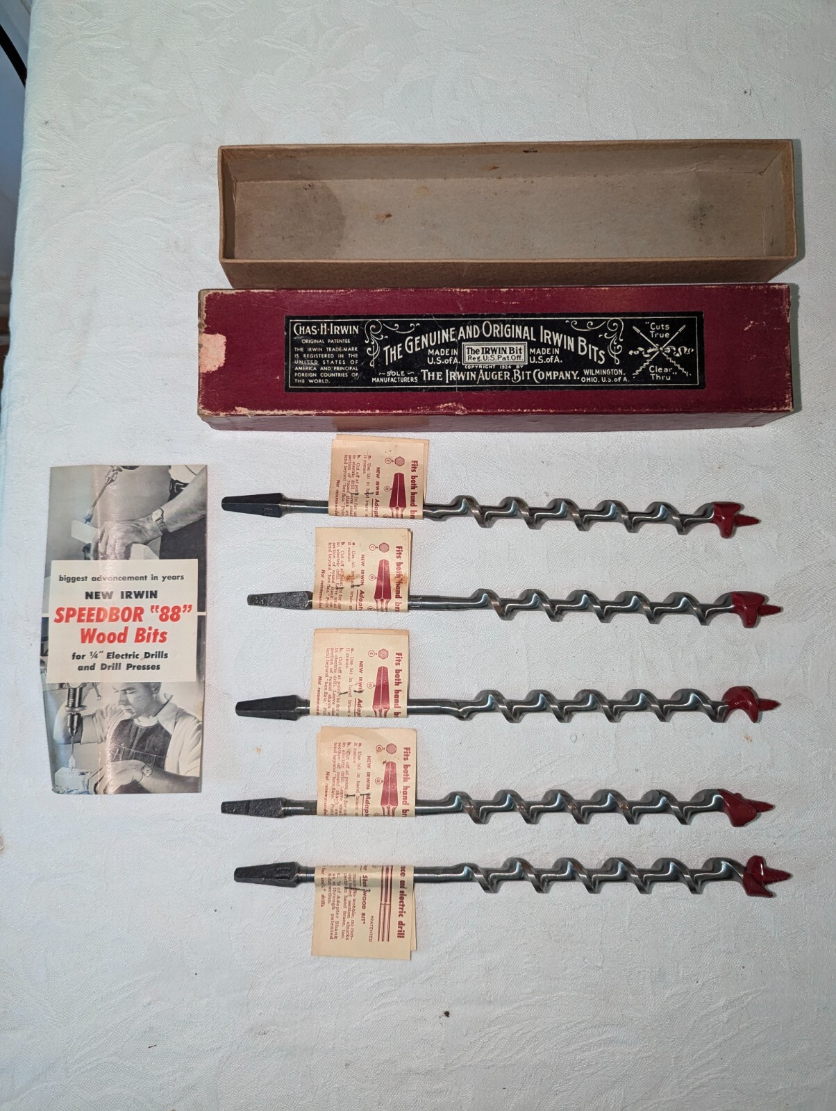 Vtg Chas H The Irwin Auger Bit Company 5 Brand New 11/16″ 3-E Bits & Orig Box