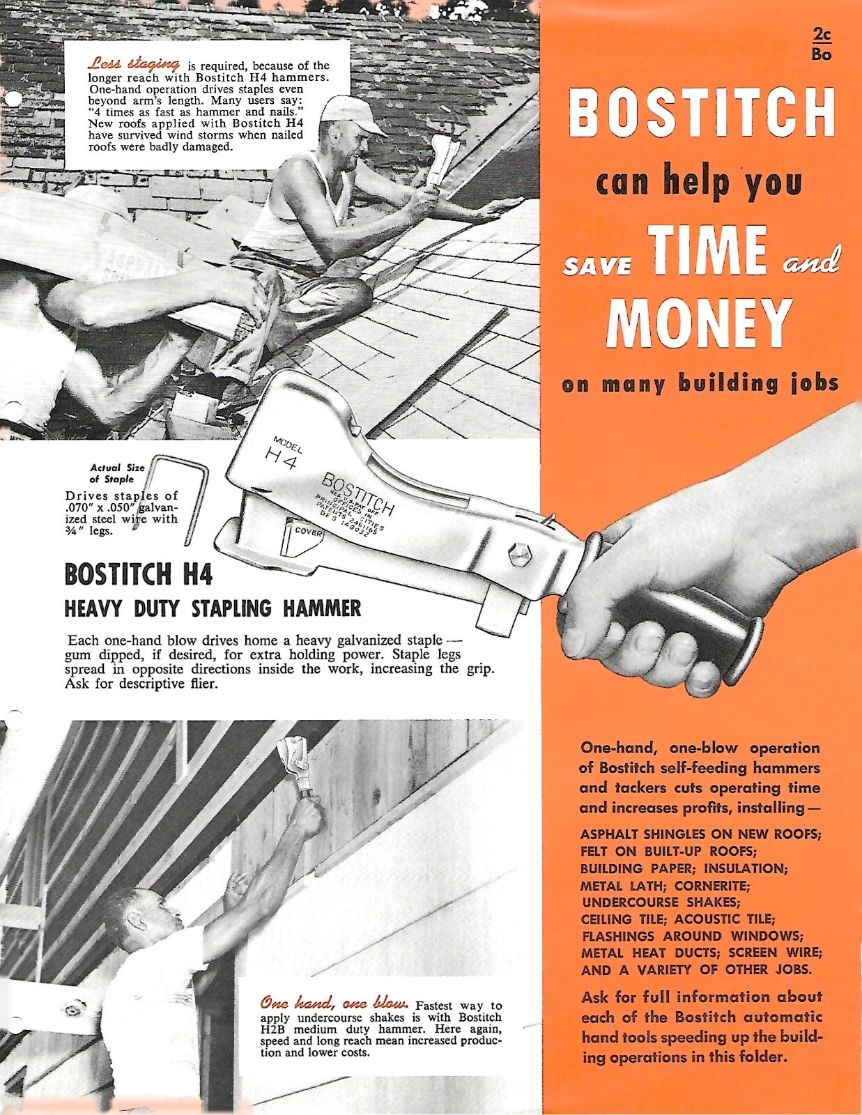 Tool Brochure – Bostitch – H4 et al – Stapling Hammer, Tacker – c1960’s (TL298)