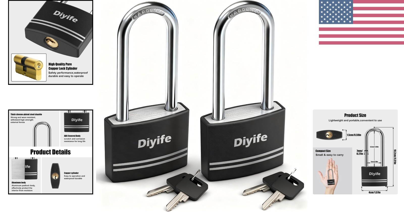 Durable Anti-Rust Padlocks – 2 Pack with 4 Alike Keys for Total Convenience
