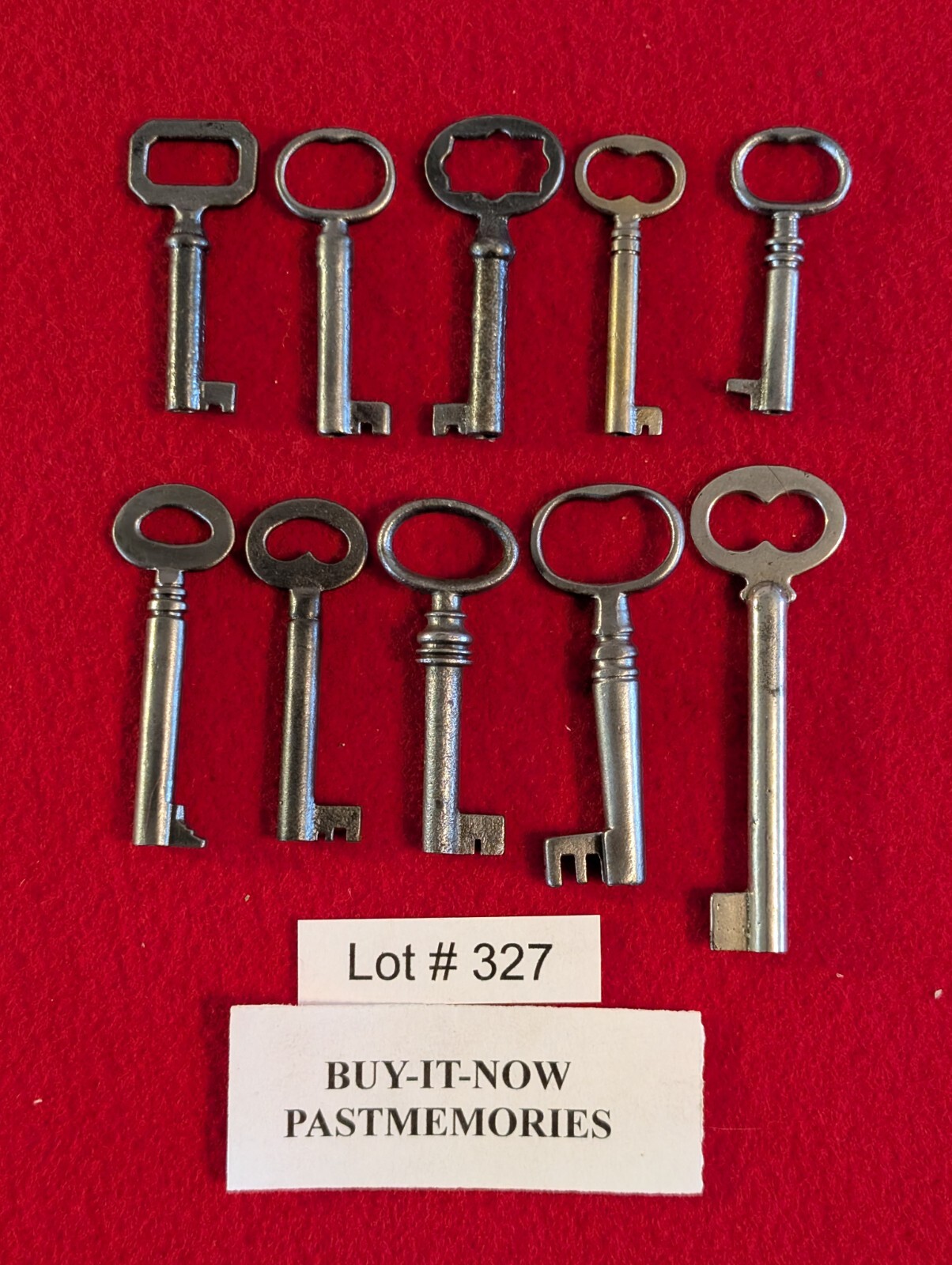 LOT OF 10 MEDIUM-LARGE ANTIQUE VINTAGE BARREL KEYS, CLEANED-NO RUST!! LOT#327