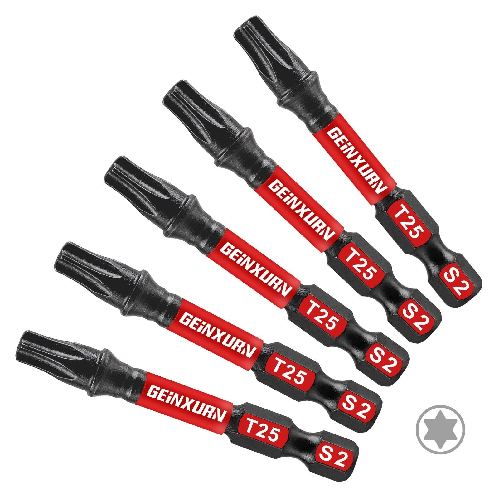 5Pieces T25 2 In. Impact Tough Magnetic Screwdriver Bit Set, #25 Torx Head Po…