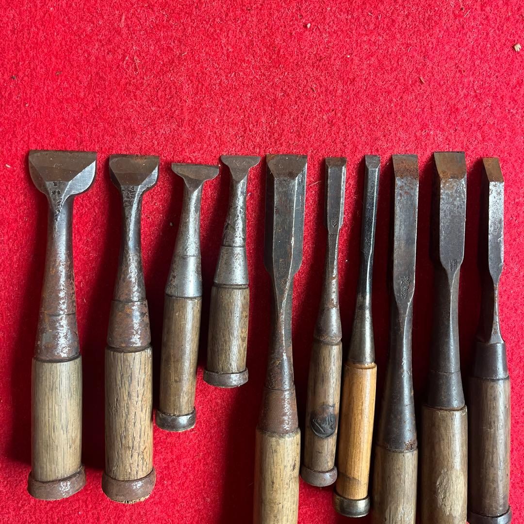 Wood Chisel Set 10pc Used Hand Tools Various Shapes Flat Round V Edge