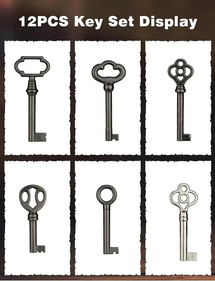 12pcs Skeleton Key Set | Universal Hollow Barrel Keys for Antique Cabinet Door