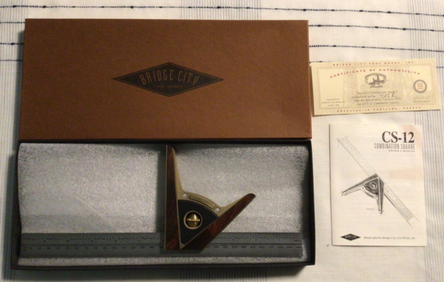 Vtg 1996 Made in USA Bridge City CS-12 Combination Square w Box COA & Paperwork