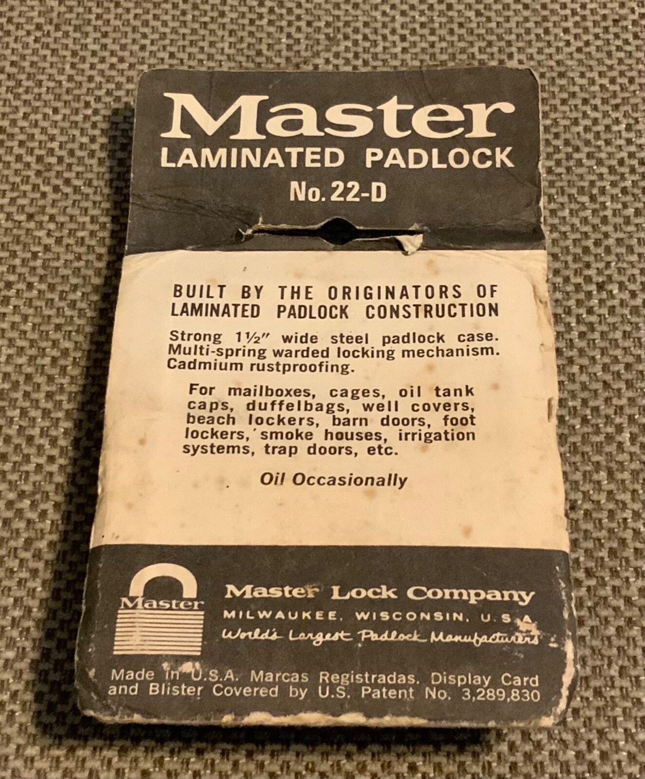 No. 22-D Master Lock 1 1/2 Laminated Padlock NOS w/ Keys Kmart New Sealed