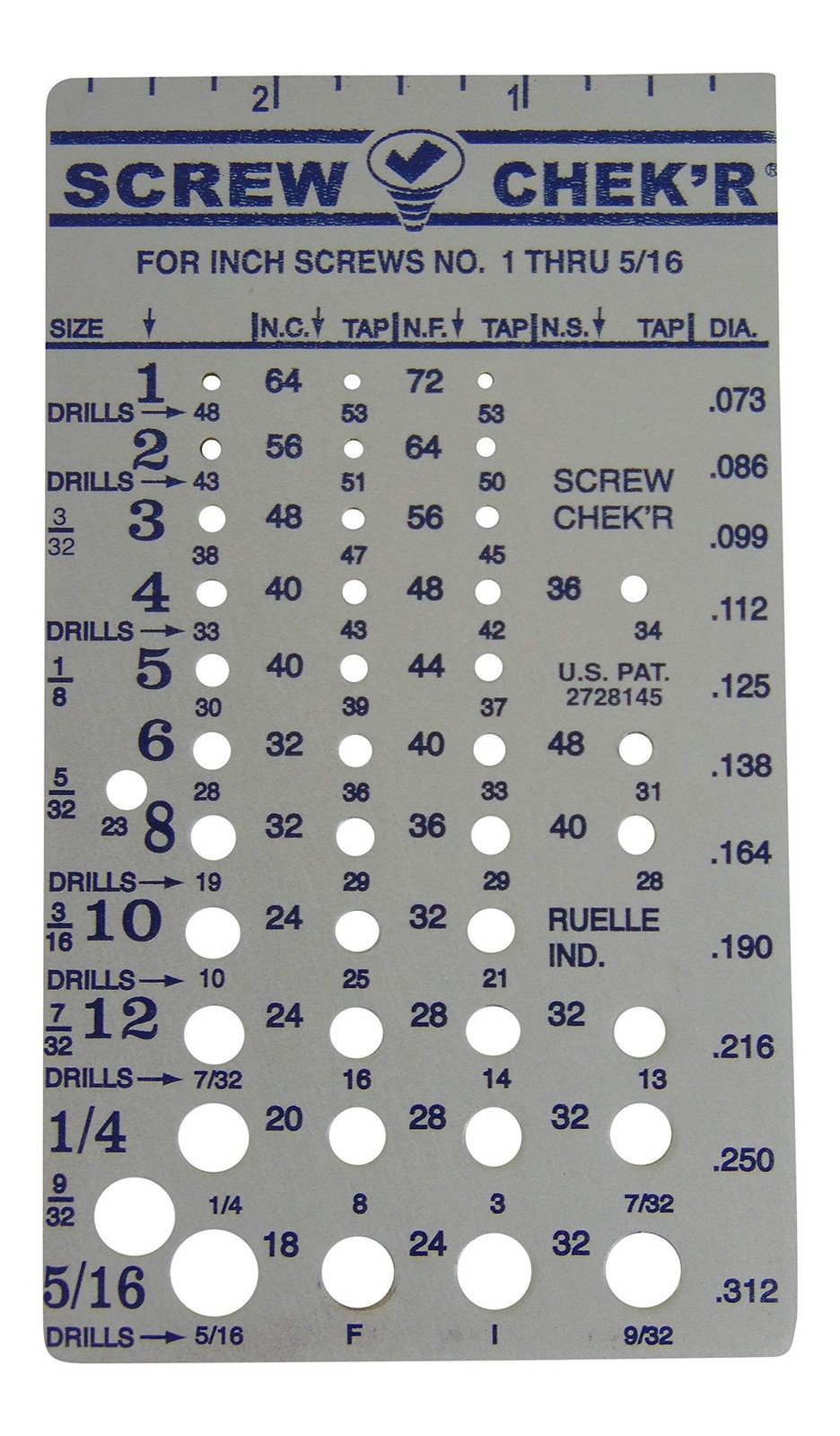 Ruelle Screw Chek’r SAE/Inch – Size Gauge No. 1-5/16 – 1/8″ Heavy Gauge Steel…