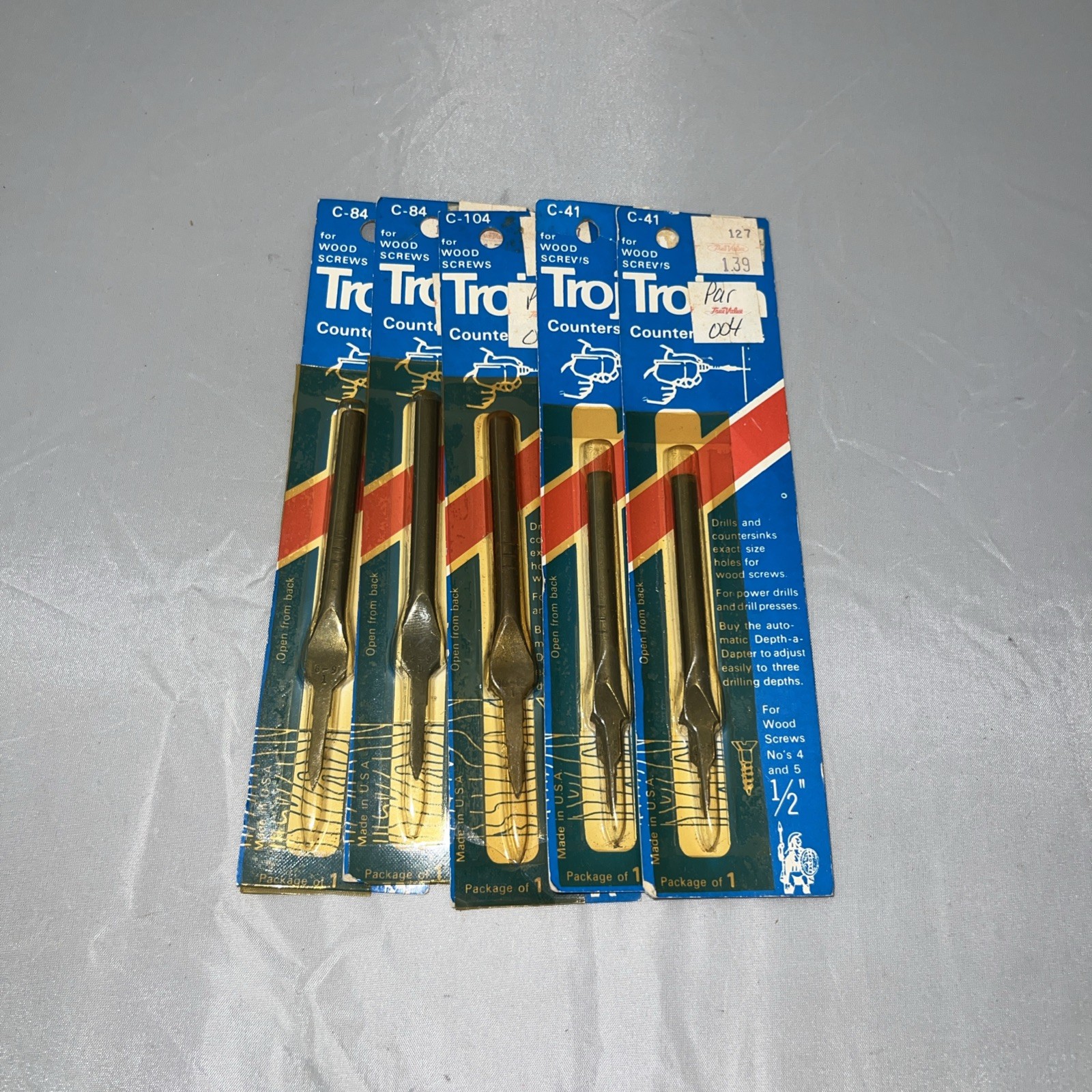 TROJAN wood countersink bit Lot Of 5pcs Parker Mfg C-41 X2, C-84 X2 C-104 NOS