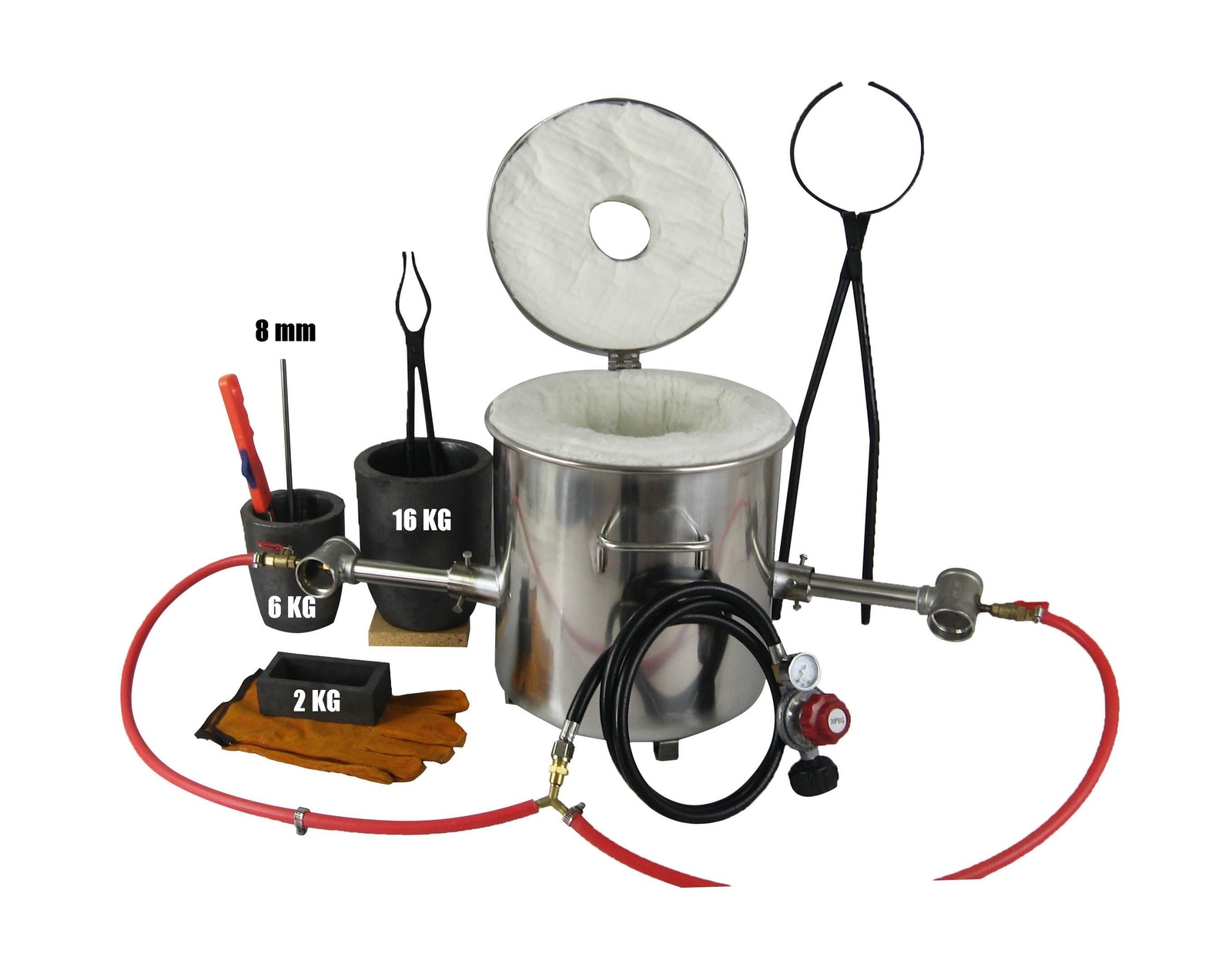 16KG Propane Melting Furnace Kits with Dual Forge Burners, 2 Crucibles (16KG,…
