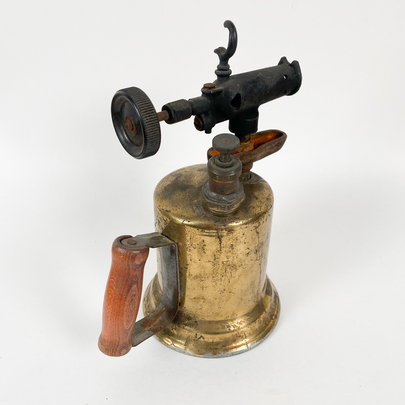 Vintage Lenk Brass Gasoline Blowtorch Boston Mass Paper Decal Cast Iron Burner