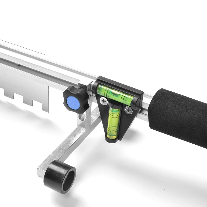 Retractable leveling asher with long and large scraper tile glue grooving and le