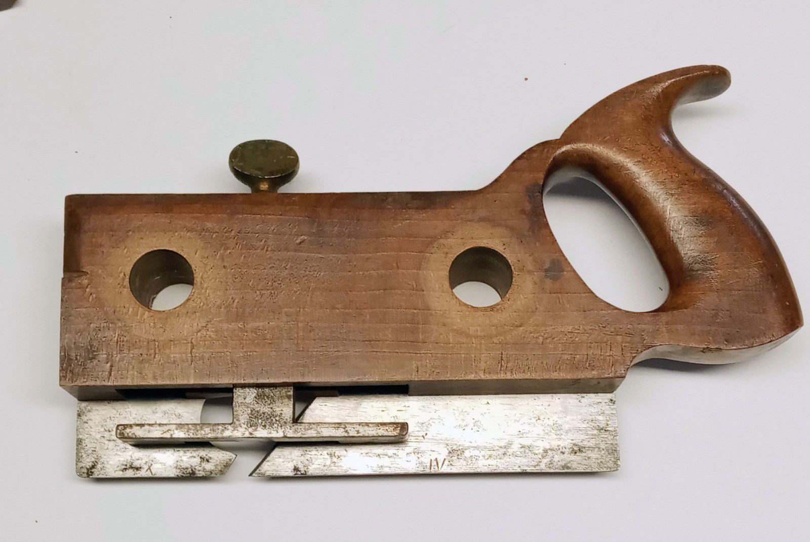 Antique Auburn Tool Company Wooden Screw Arm Plow Plane Stamped J. Eriksen
