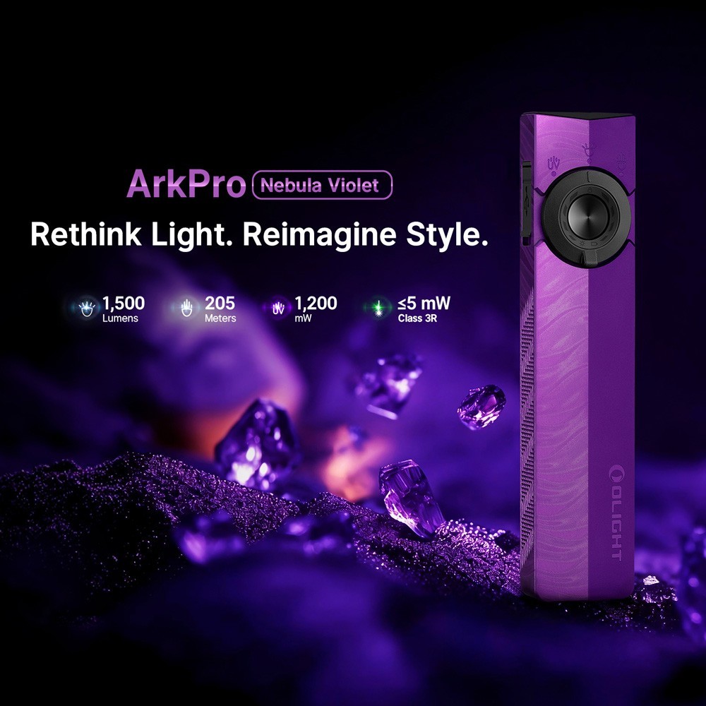 ArkPro EDC Flat Flashlight Rechargeable 1500 Lumen, Nebula Violet CW Lunar Cycle