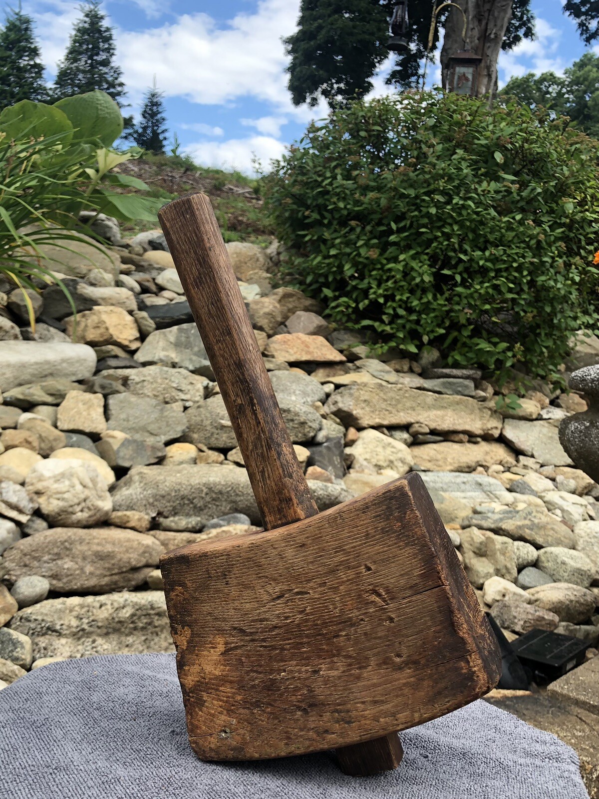 Antique Primitive Farm Handmade Curved Oak Hammer Hand Sledge Mallet Tool Rustic