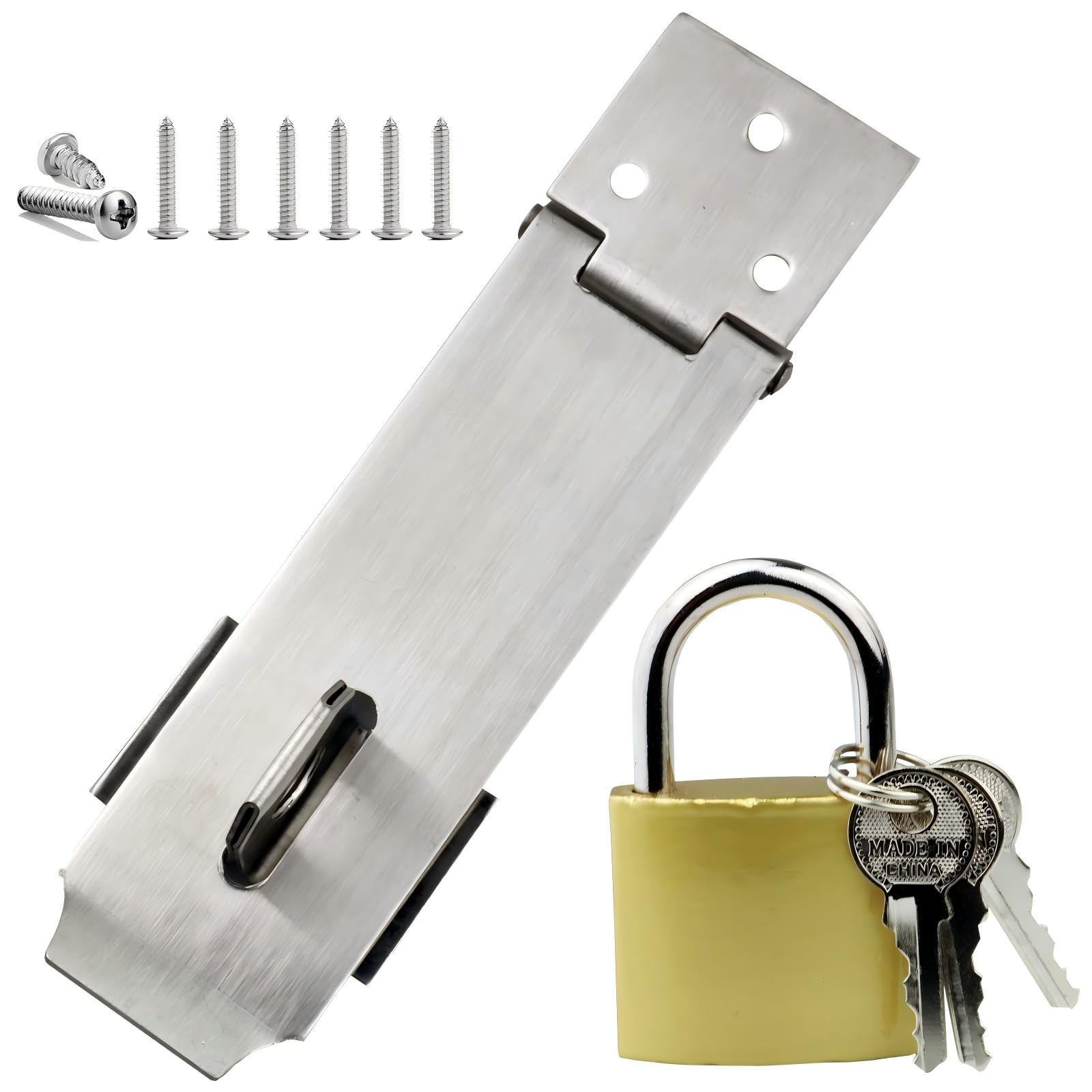 Arlai 4″ 4.96*1.26 inch, 1 stainless steel door bolt hasp +1 Iron padlock