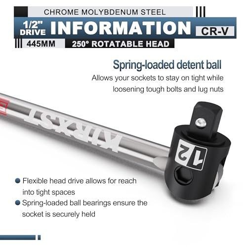 17.5-Inch 1/2” Drive Breaker Bar, Heavy Duty Extension Breaker 1/2″ 17.5 in