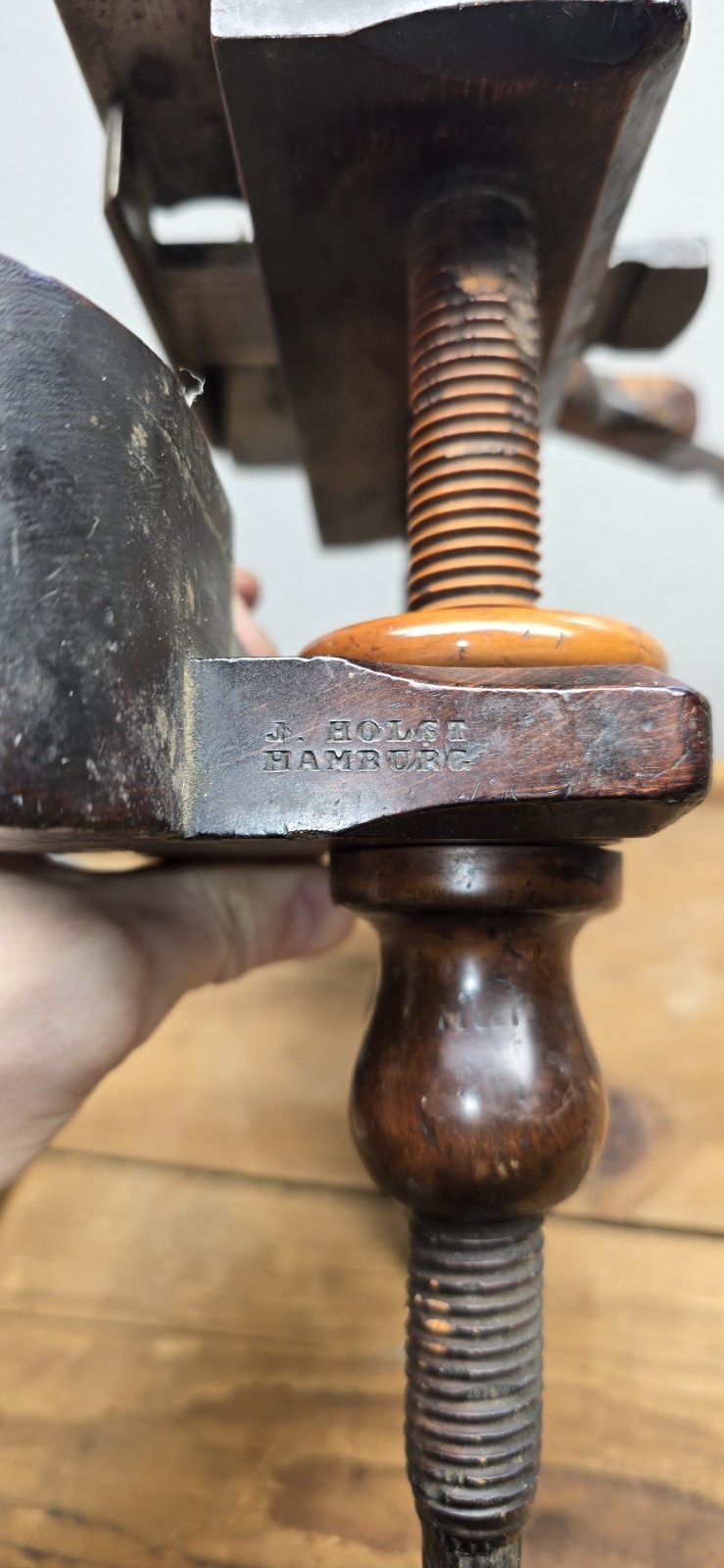 Antique German J Holst Hamburg Wooden Screw Arm Plow Plough Plane Wood Tool