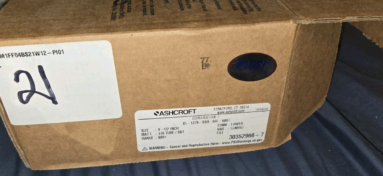 Ashcroft Duragauge Pressure Gauge 45-1279-SSH-04L-600 4-1/2″ 600 PSI 316 Tube