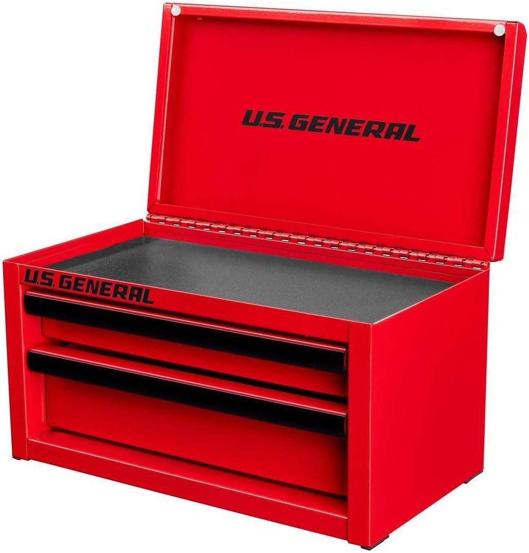 U.S. General Mini Steel Toolbox with 2 Drawers & Magnetic Lock – Red