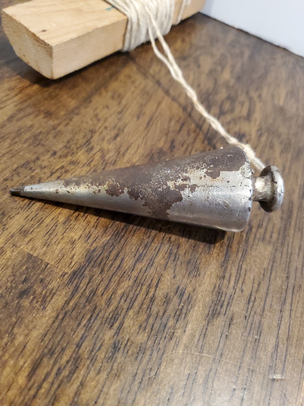 Vintage Plumb Bob With String Woodworking Carpenter Tool Metal Chrome Plated