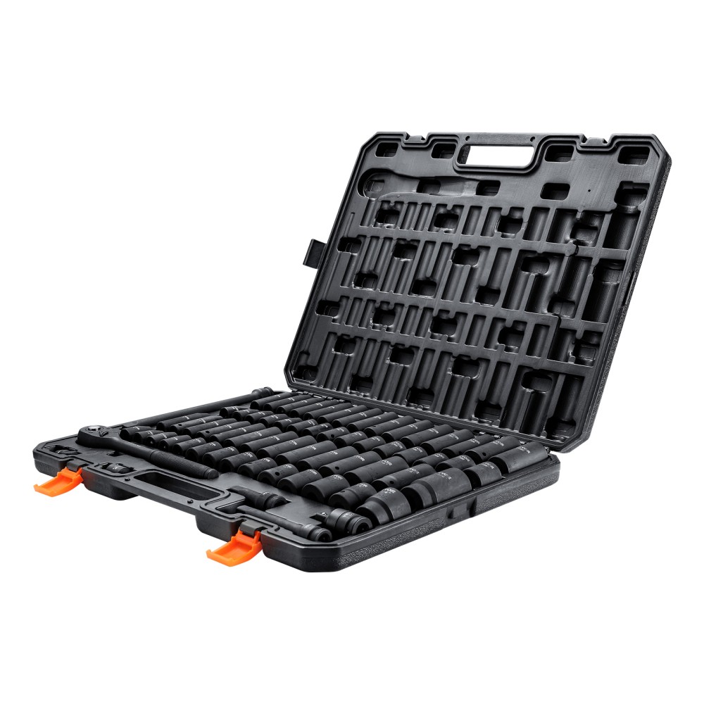1/2 Inch Drive Impact Socket Set 65 Piece SAE Metric 6 Point Cr-V Alloy Steel