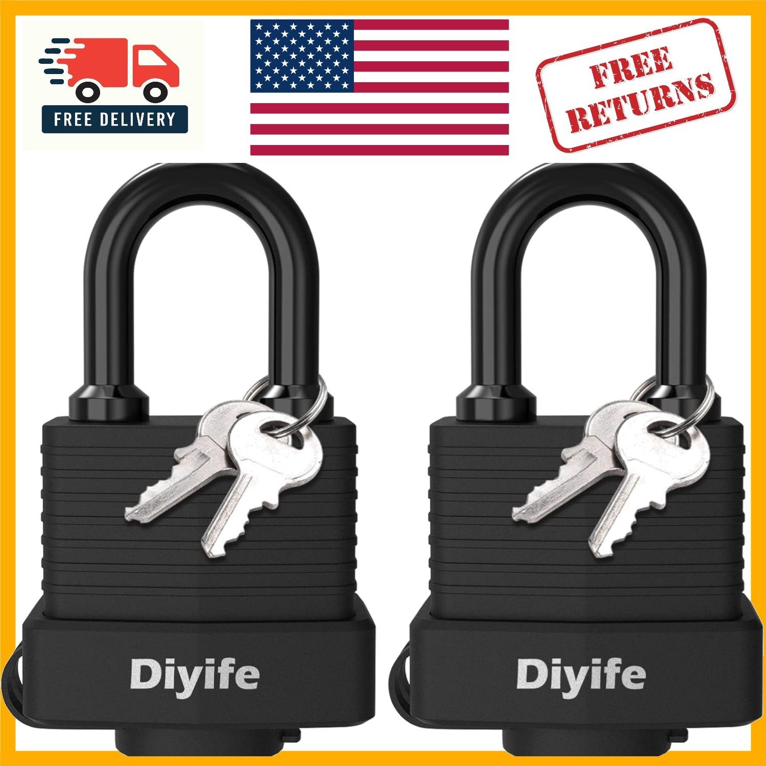 40mm Anticut Laminated Steel Padlocks – 2 Pack with Key Access, Indoor/Outdoor