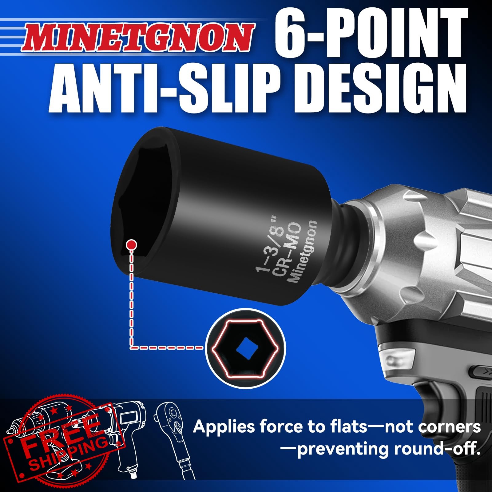 1-3/8 Socket Deep 1/2 Drive Impact Socket 6 Point CR-MO Axle Nut Heavy-Duty S…