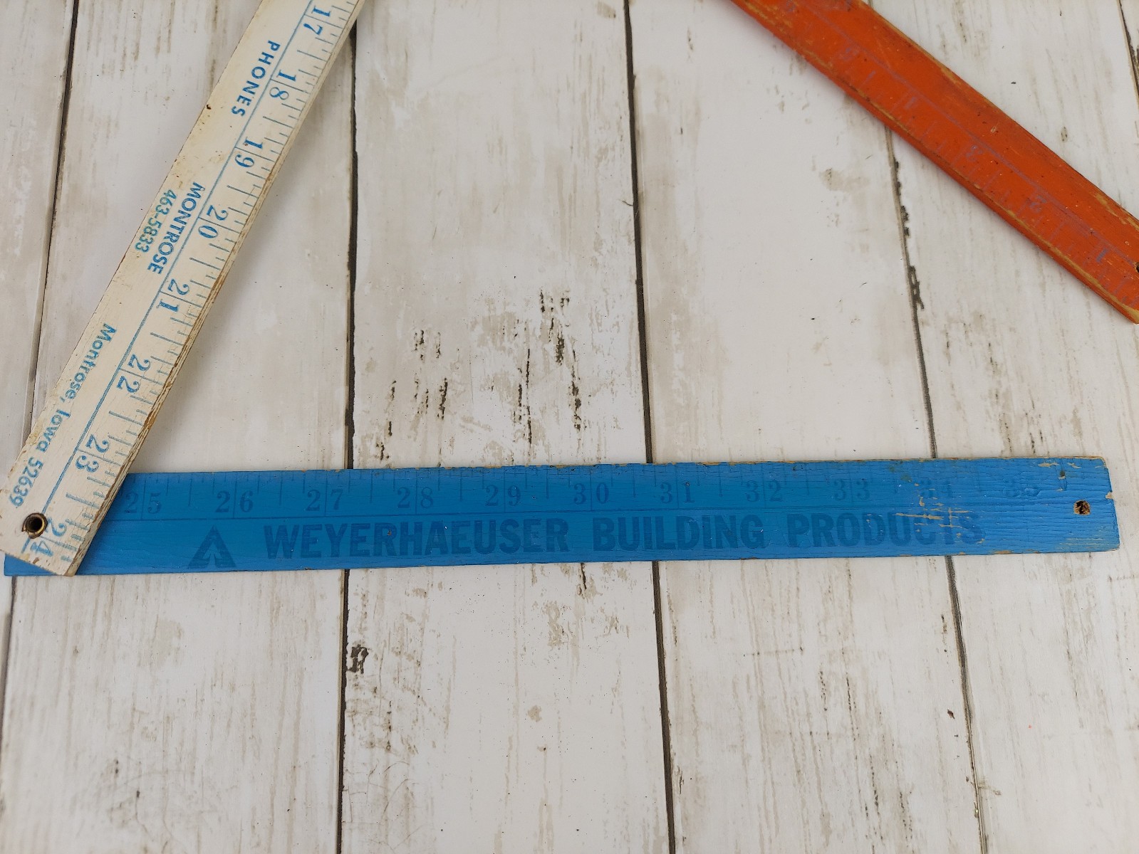 Vtg Red/White/Blue Folding Wooden Yardstick Ruler Montrose Des Moines Keokuk IA