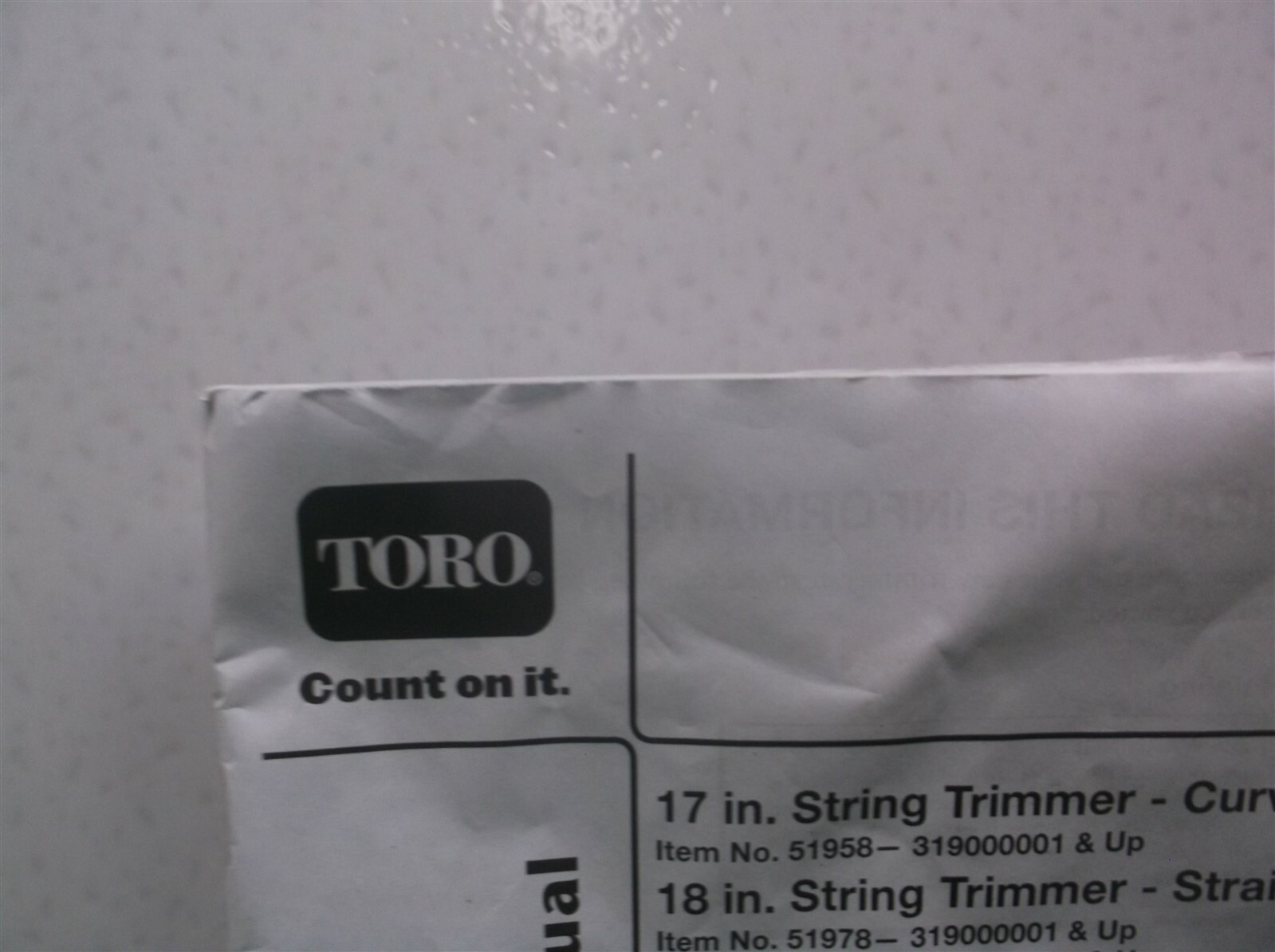 Toro 17 in /18in string trimmer manual only