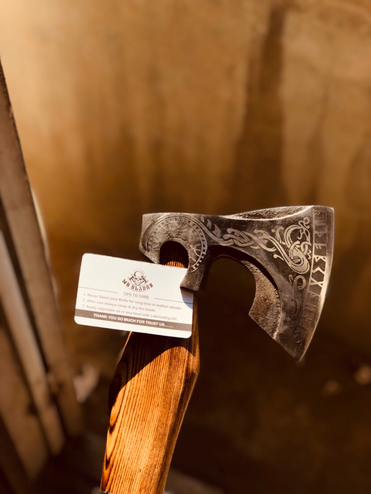 Handmade Hatchet with Engraved Carbon Steel Head | Norse Battle Axe | viking Axe